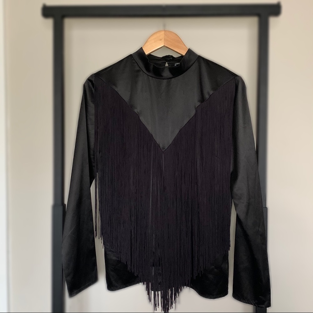 Zara Black Tassel Top